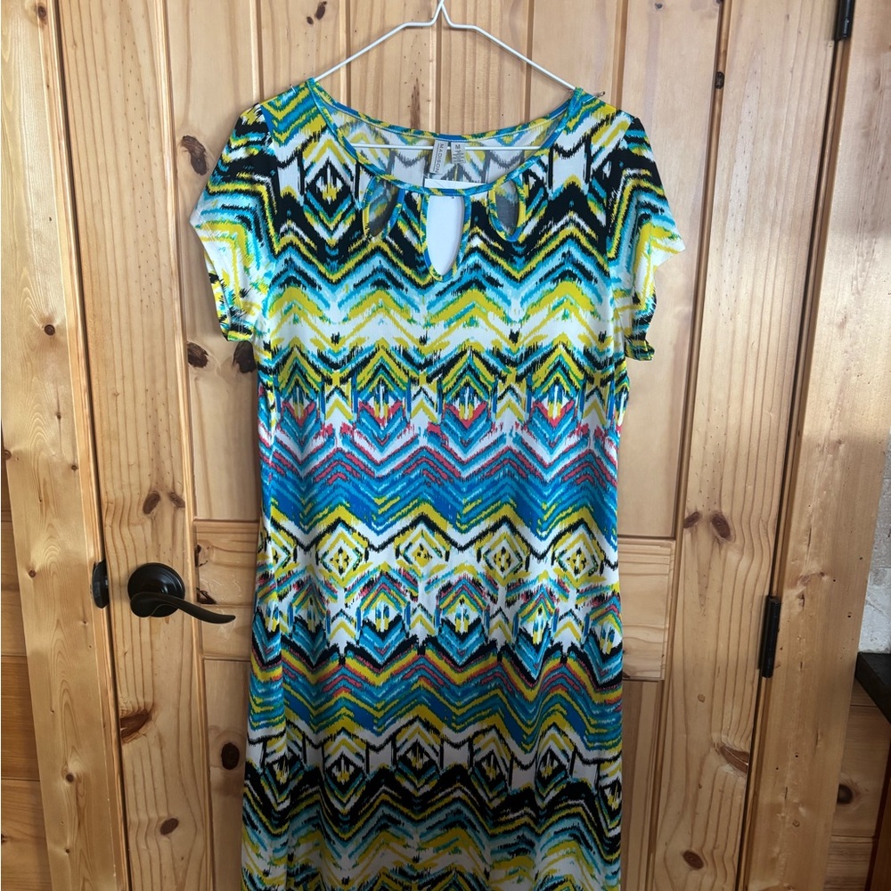 Madison Yellow and Blue Chevron Midi Dress